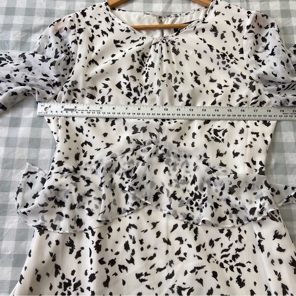 Sam Edelman dress woven chiffon peplum black white contemporary wide sleeves - Picture 8 of 13